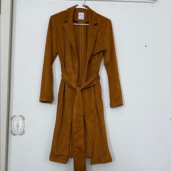 MOTF Jackets & Blazers - MOTF Tan Belted faux suede trench style coat, small, nwt